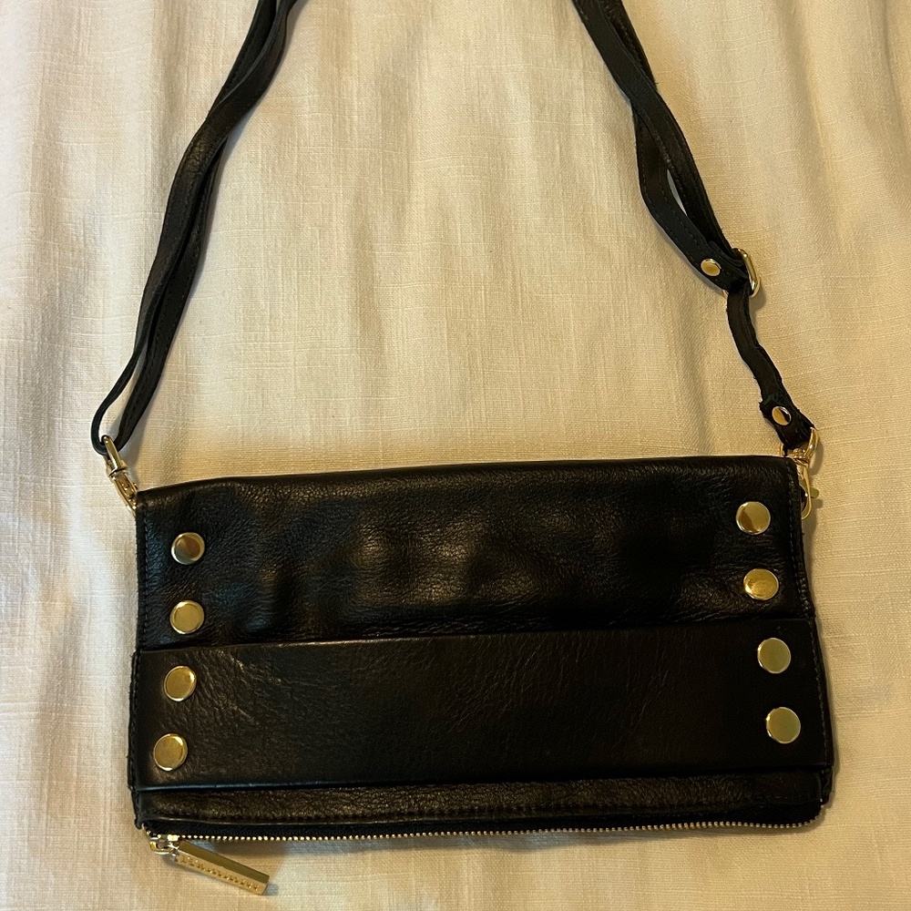 Black Leather HAMMIT Crossbody-Clutch